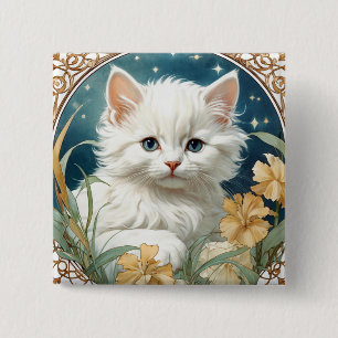 Alphonse Mucha Art Nouveau Kitten Button