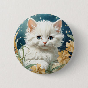 Alphonse Mucha Art Nouveau Kitten Button
