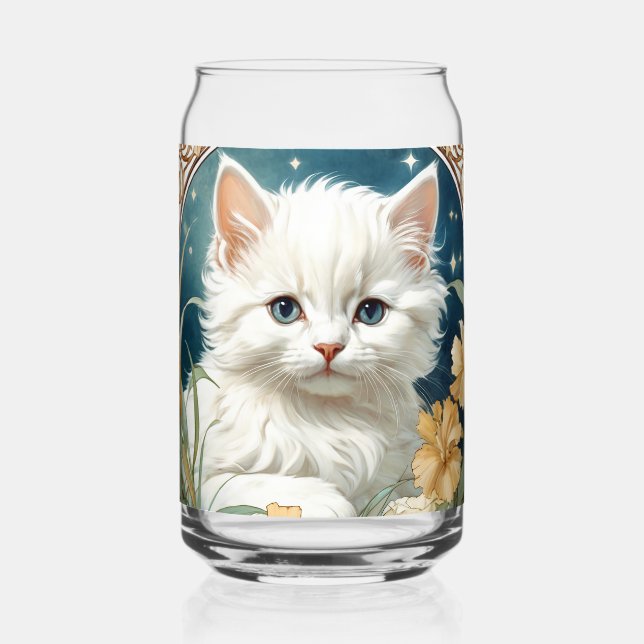 Alphonse Mucha Art Nouveau Kitten Can Glass (Front)