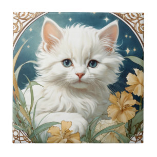 Alphonse Mucha Art Nouveau Kitten Ceramic Tile