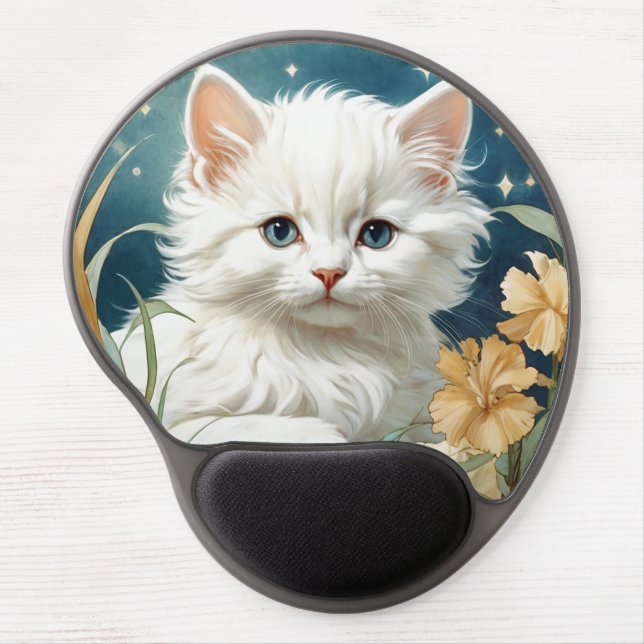 Alphonse Mucha Art Nouveau Kitten Gel Mouse Pad (Front)