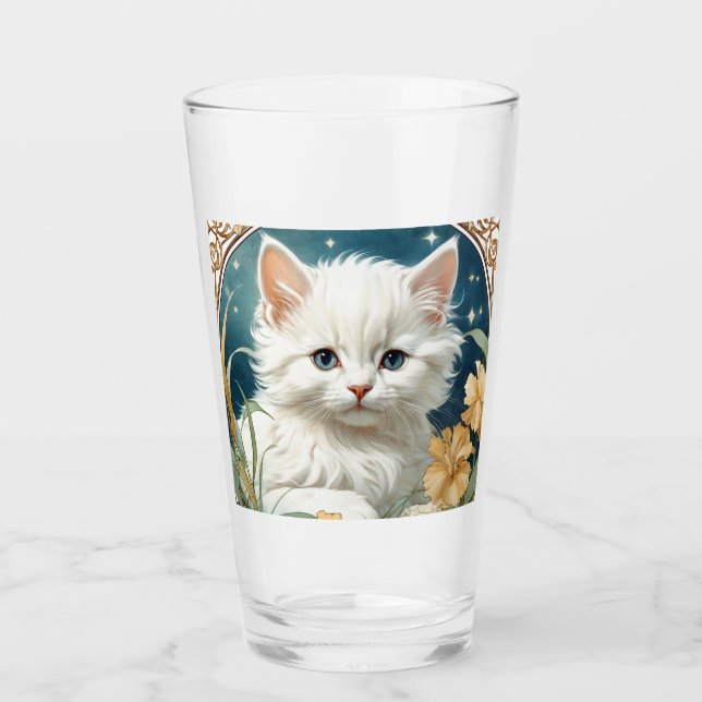 Alphonse Mucha Art Nouveau Kitten Glass (Front)