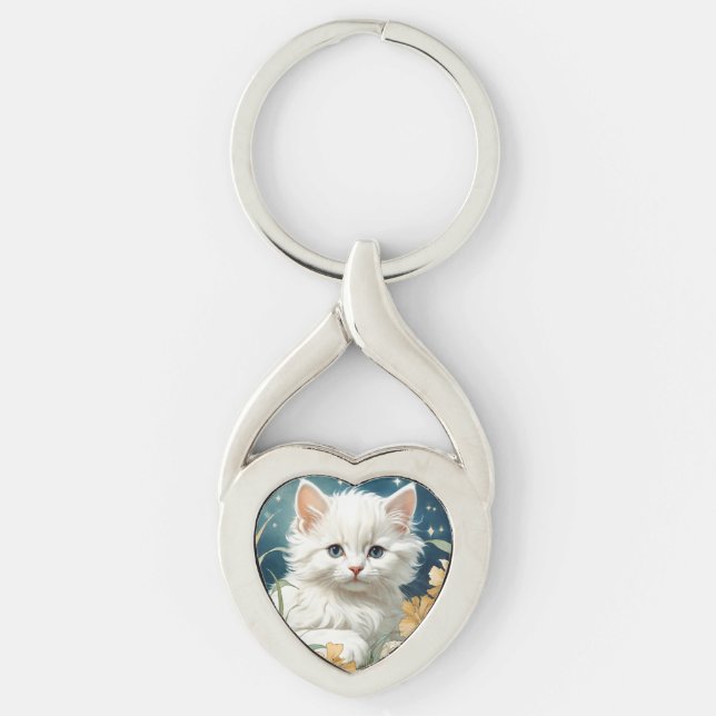 Alphonse Mucha Art Nouveau Kitten Keychain (Front)