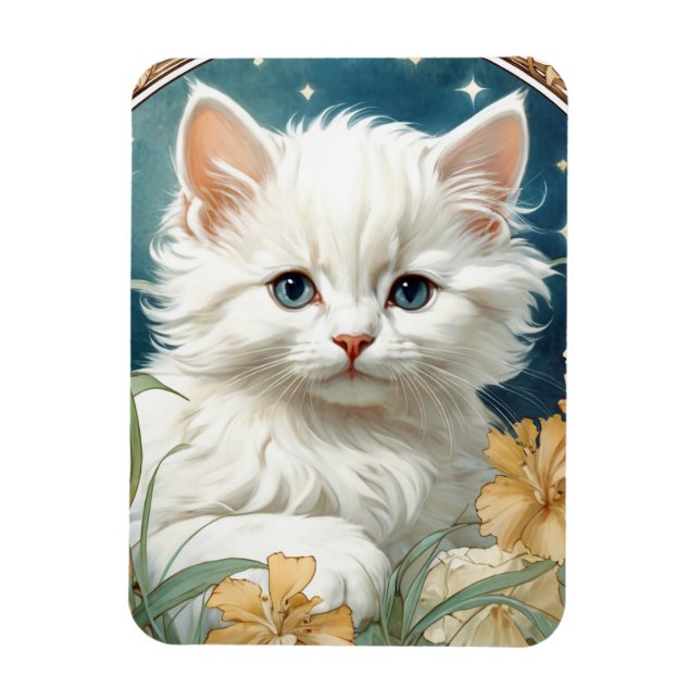 Alphonse Mucha Art Nouveau Kitten Magnet (Vertical)