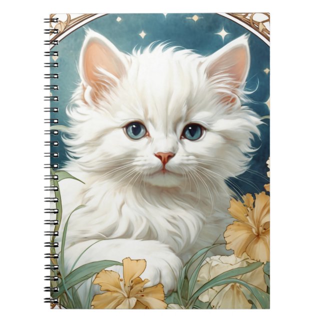 Alphonse Mucha Art Nouveau Kitten Notebook (Front)