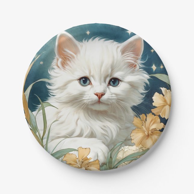 Alphonse Mucha Art Nouveau Kitten Paper Plates (Front)