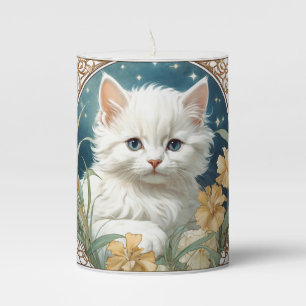 Alphonse Mucha Art Nouveau Kitten Pillar Candle