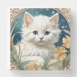 Alphonse Mucha Art Nouveau Kitten Wooden Box Sign