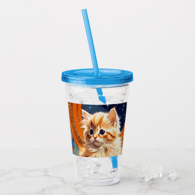 Alphonse Mucha Art Nouveau Orange Cat Acrylic Tumbler (Front Ice)