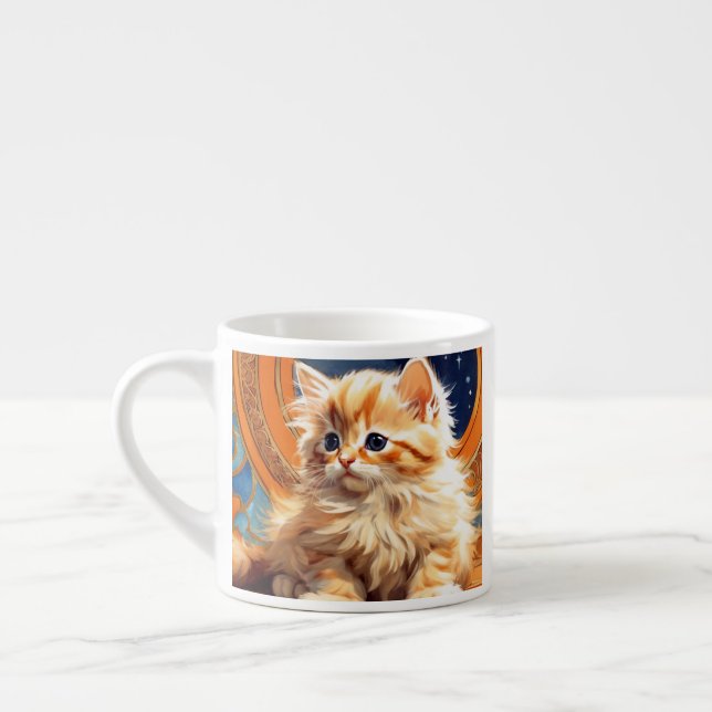 Alphonse Mucha Art Nouveau Orange Cat Espresso Cup (Left)