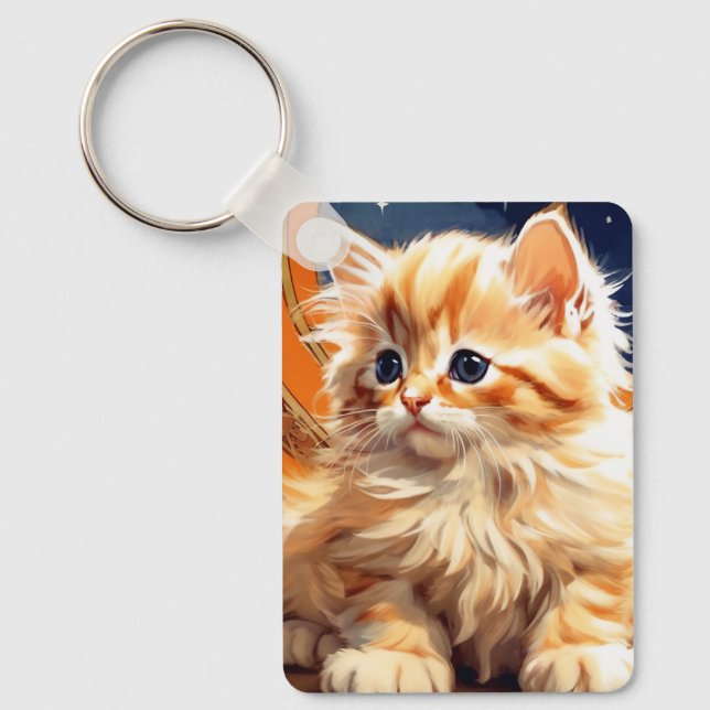 Alphonse Mucha Art Nouveau Orange Cat Keychain (Front)