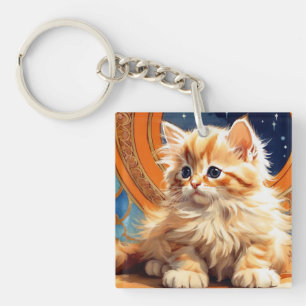 Alphonse Mucha Art Nouveau Orange Cat Keychain