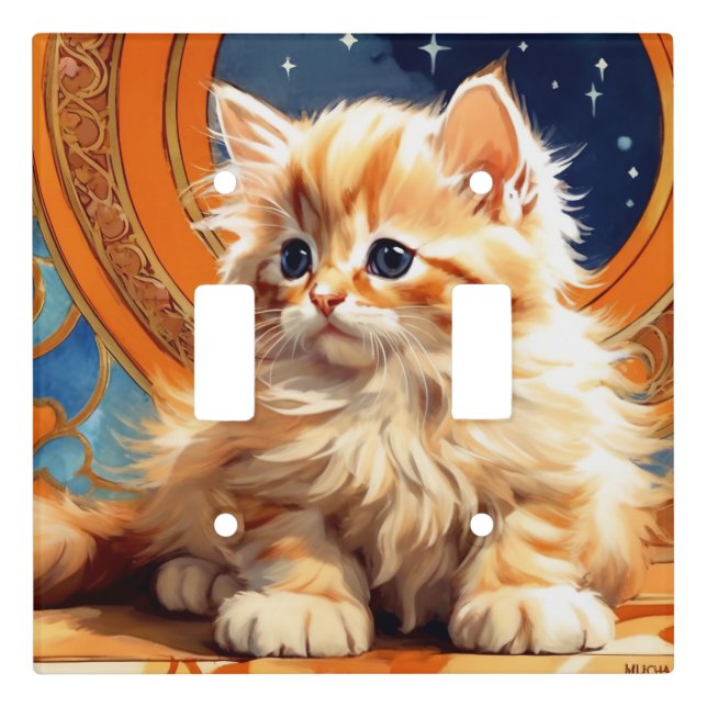 Alphonse Mucha Art Nouveau Orange Cat Light Switch Cover (Front)