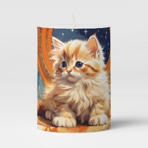Alphonse Mucha Art Nouveau Orange Cat Pillar Candle