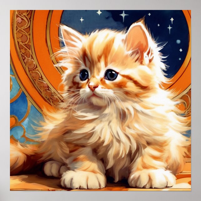 Alphonse Mucha Art Nouveau Orange Cat Poster (Front)