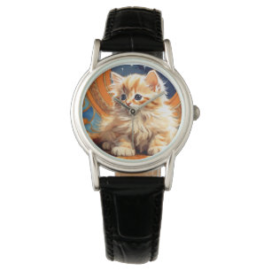 Alphonse Mucha Art Nouveau Orange Cat Watch