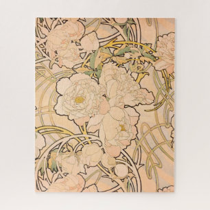 Alphonse Mucha Art Nouveau Peonies Jigsaw Puzzle