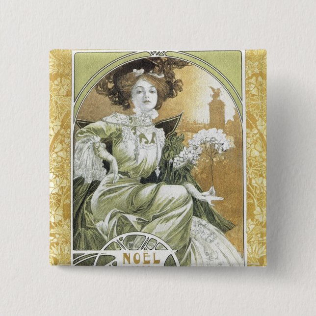 Alphonse Mucha - Art Nouveau Pinback Button (Front)