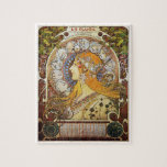 Alphonse Mucha Art Nouveau Poster La Plume Jigsaw Puzzle<br><div class="desc">Art nouveau poster by Alphonse Mucha. Alphonse Mucha was a Czech-born painter, illustrator and graphic artist, who lived in Paris during the Art Nouveau period. He is best known for his highly stylized and decorative advertising and theatrical posters. He created book illustrations, advertisements, and decorative designs, which are among the...</div>