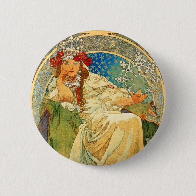Alphonse Mucha Art Nouveau Princess Hyacinth Button (Front)