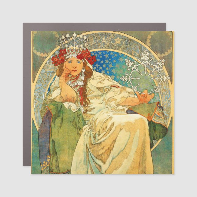 Alphonse Mucha Art Nouveau Princess Hyacinth Car Magnet (Front)