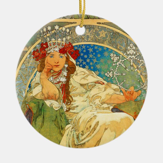Alphonse Mucha Art Nouveau Princess Hyacinth Ceramic Ornament (Front)