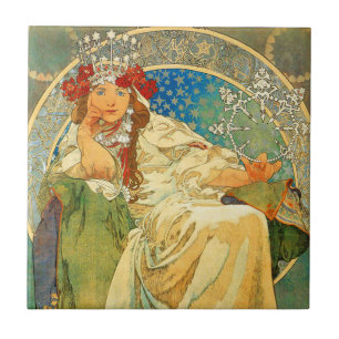 Alphonse Mucha Art Nouveau Princess Hyacinth Ceramic Tile