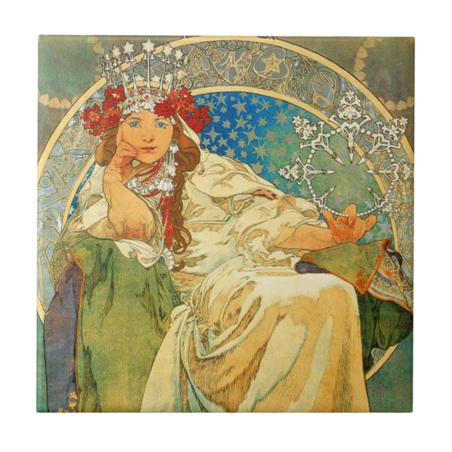 Alphonse Mucha Art Nouveau Princess Hyacinth Ceramic Tile (Front)