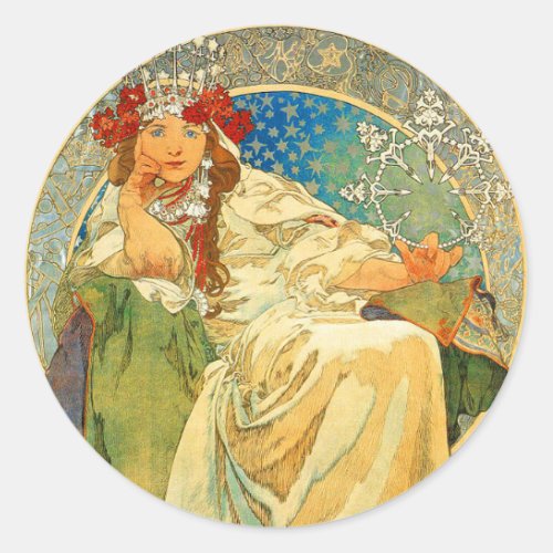 Alphonse Mucha Art Nouveau Princess Hyacinth Classic Round Sticker