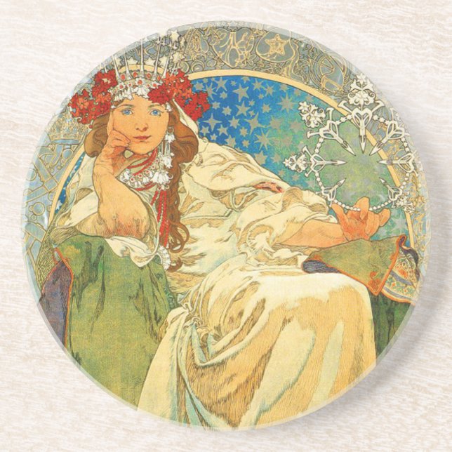 Alphonse Mucha Art Nouveau Princess Hyacinth Coaster (Front)