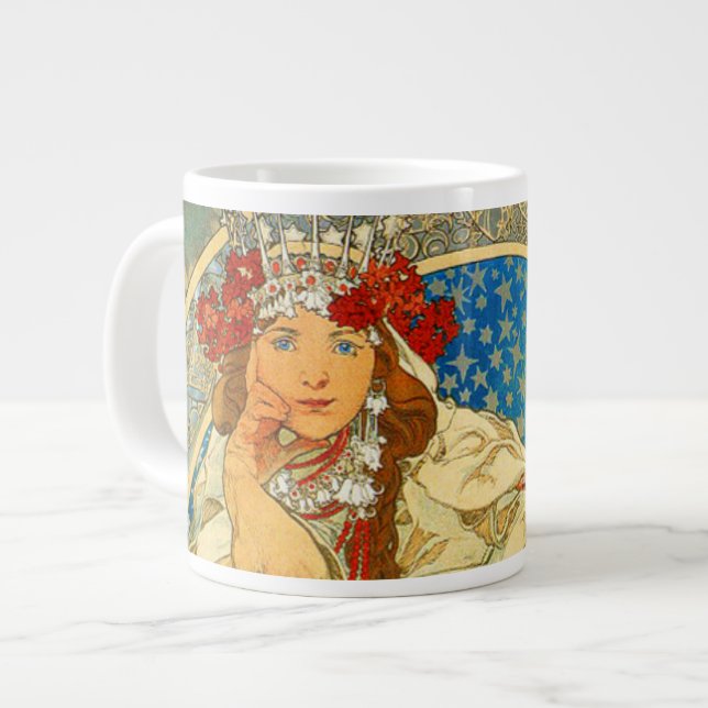 Alphonse Mucha Art Nouveau Princess Hyacinth Giant Coffee Mug (Front Left)