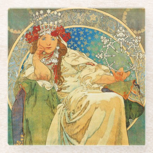 Alphonse Mucha Art Nouveau Princess Hyacinth Glass Coaster