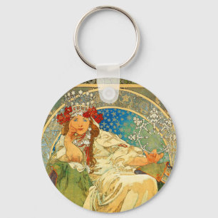 Alphonse Mucha Art Nouveau Princess Hyacinth Keychain