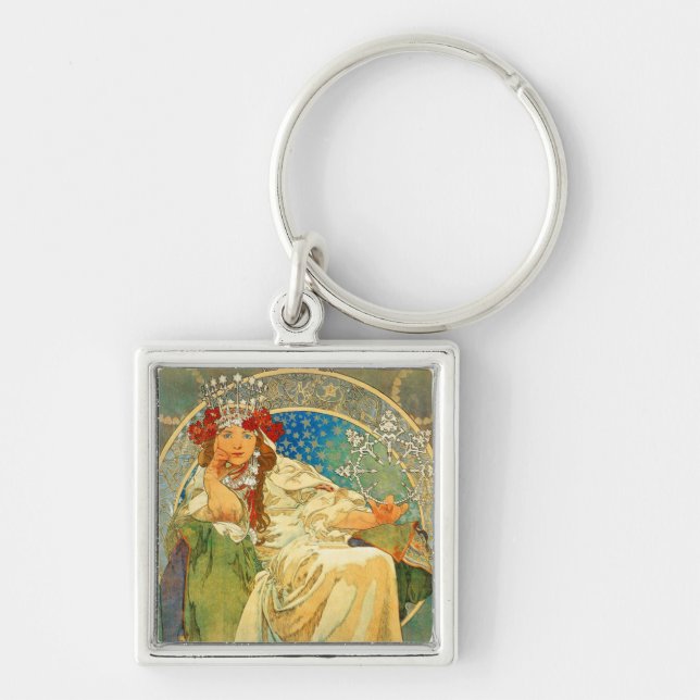 Alphonse Mucha Art Nouveau Princess Hyacinth Keychain (Front)