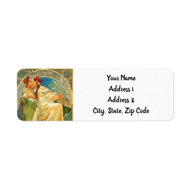 Alphonse Mucha Art Nouveau Princess Hyacinth Label (Front)