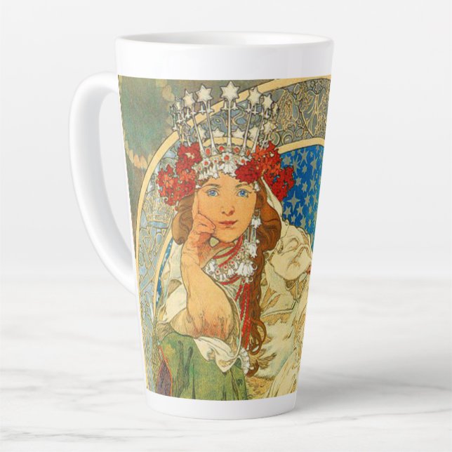 Alphonse Mucha Art Nouveau Princess Hyacinth Latte Mug (Left Angle)