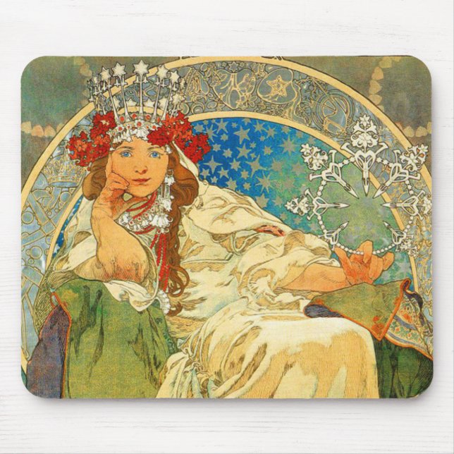 Alphonse Mucha Art Nouveau Princess Hyacinth Mouse Pad (Front)