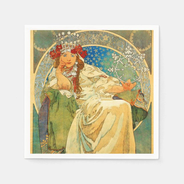 Alphonse Mucha Art Nouveau Princess Hyacinth Napkins (Front)