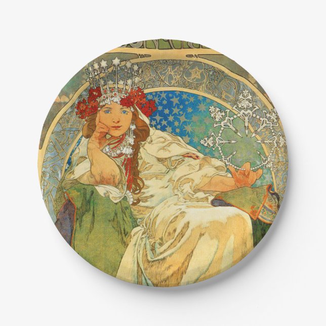 Alphonse Mucha Art Nouveau Princess Hyacinth Paper Plates (Front)