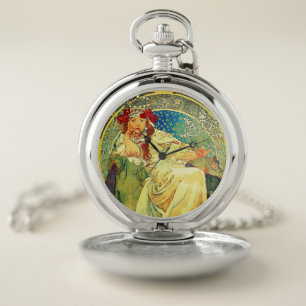 Alphonse Mucha Art Nouveau Princess Hyacinth Pocket Watch