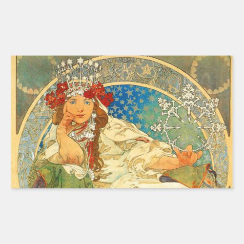 Alphonse Mucha Art Nouveau Princess Hyacinth Rectangular Sticker