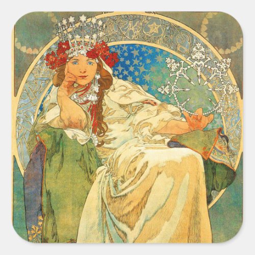 Alphonse Mucha Art Nouveau Princess Hyacinth Square Sticker