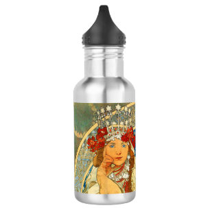 Alphonse Mucha Art Nouveau Princess Hyacinth Stainless Steel Water Bottle