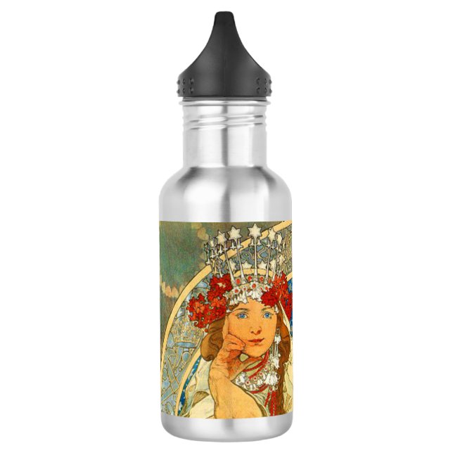 Alphonse Mucha Art Nouveau Princess Hyacinth Stainless Steel Water Bottle (Left)