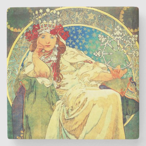 Alphonse Mucha Art Nouveau Princess Hyacinth Stone Coaster