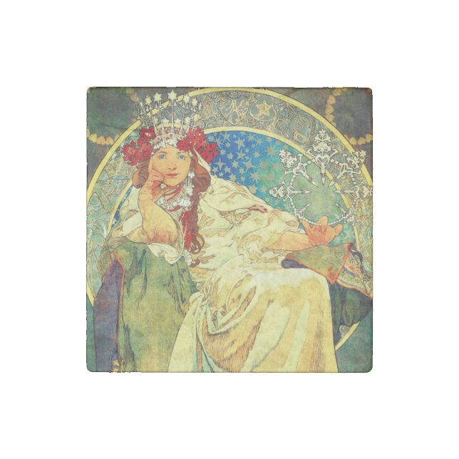 Alphonse Mucha Art Nouveau Princess Hyacinth Stone Magnet (Front)