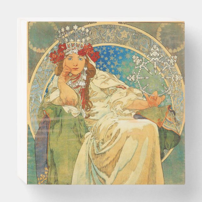 Alphonse Mucha Art Nouveau Princess Hyacinth Wooden Box Sign (Front Horizontal)