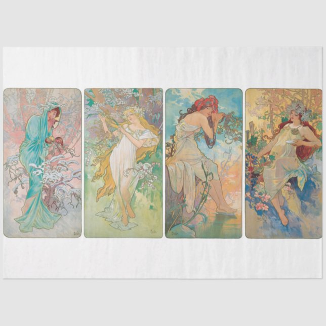 Alphonse Mucha Art Nouveau Seasons Decoupage Tissue Paper (Front)