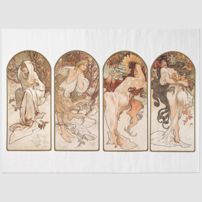 Alphonse Mucha Art Nouveau Seasons Decoupage Tissue Paper (Front)