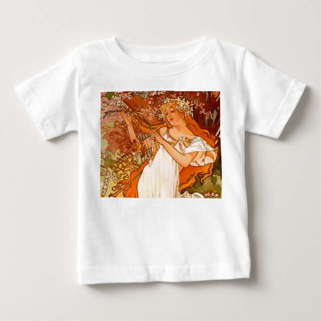 Alphonse Mucha Art Nouveau Spring Baby T-Shirt (Front)